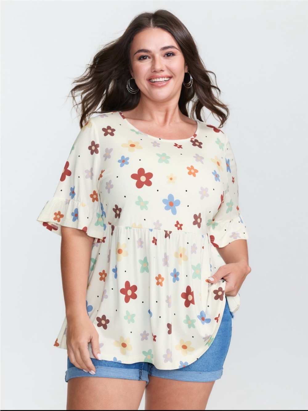 BloomChic Floral Ruffle Sleeve  Peplum Top size 1X (14-16)